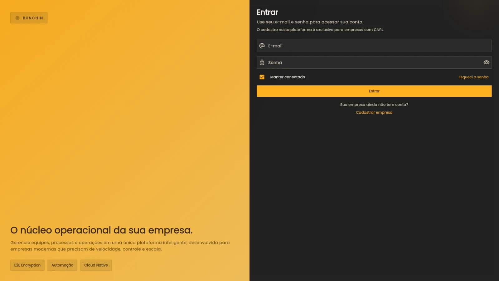 Screenshot da Bunchin App, plataforma full-stack de operações de workforce.
